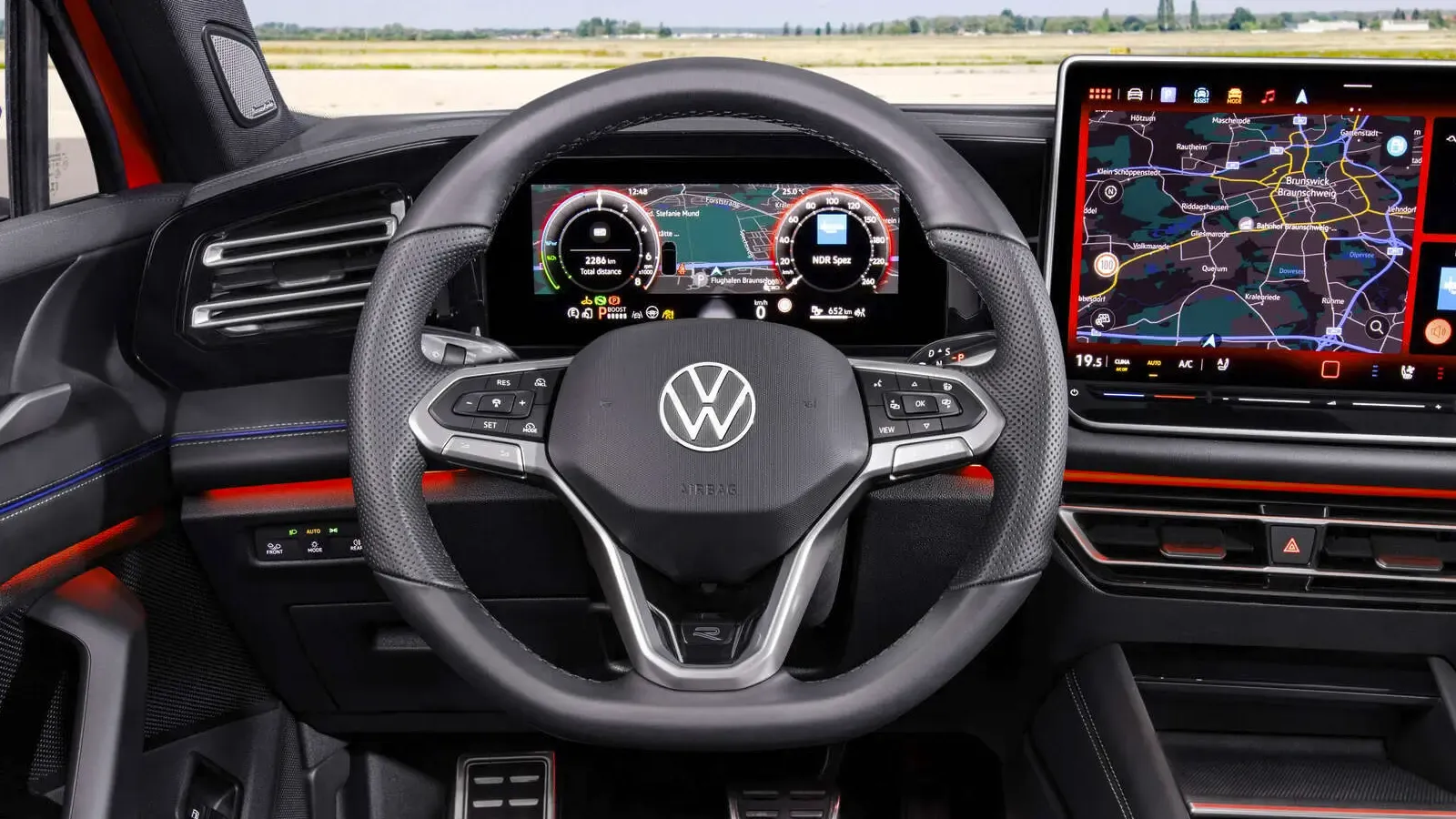 VW wheel and interior of Tiguan