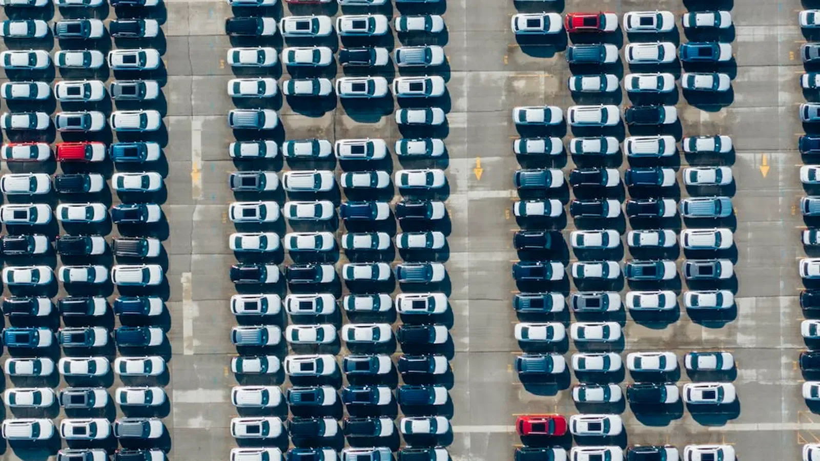Drone view of cars in a parking lot