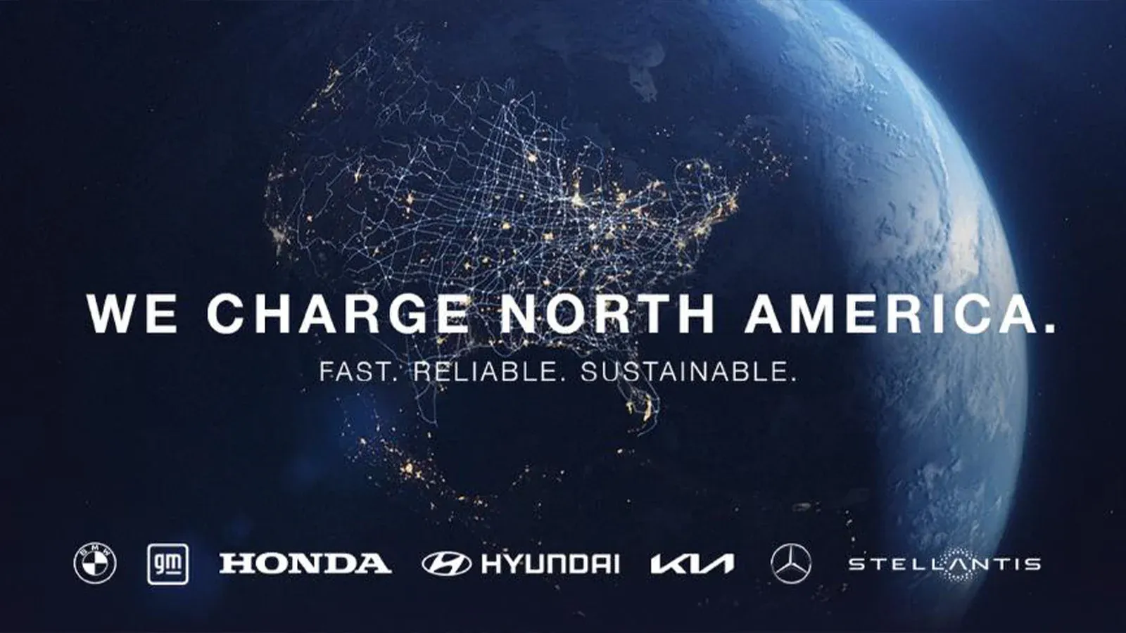 View of Earth from space with seven major auto manufacturer logos being showcased