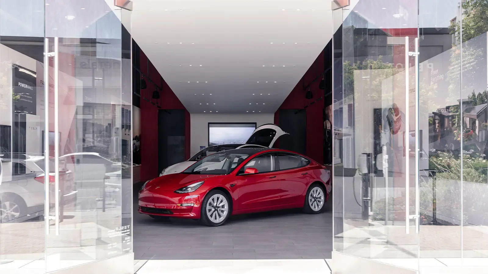 Red EV parked