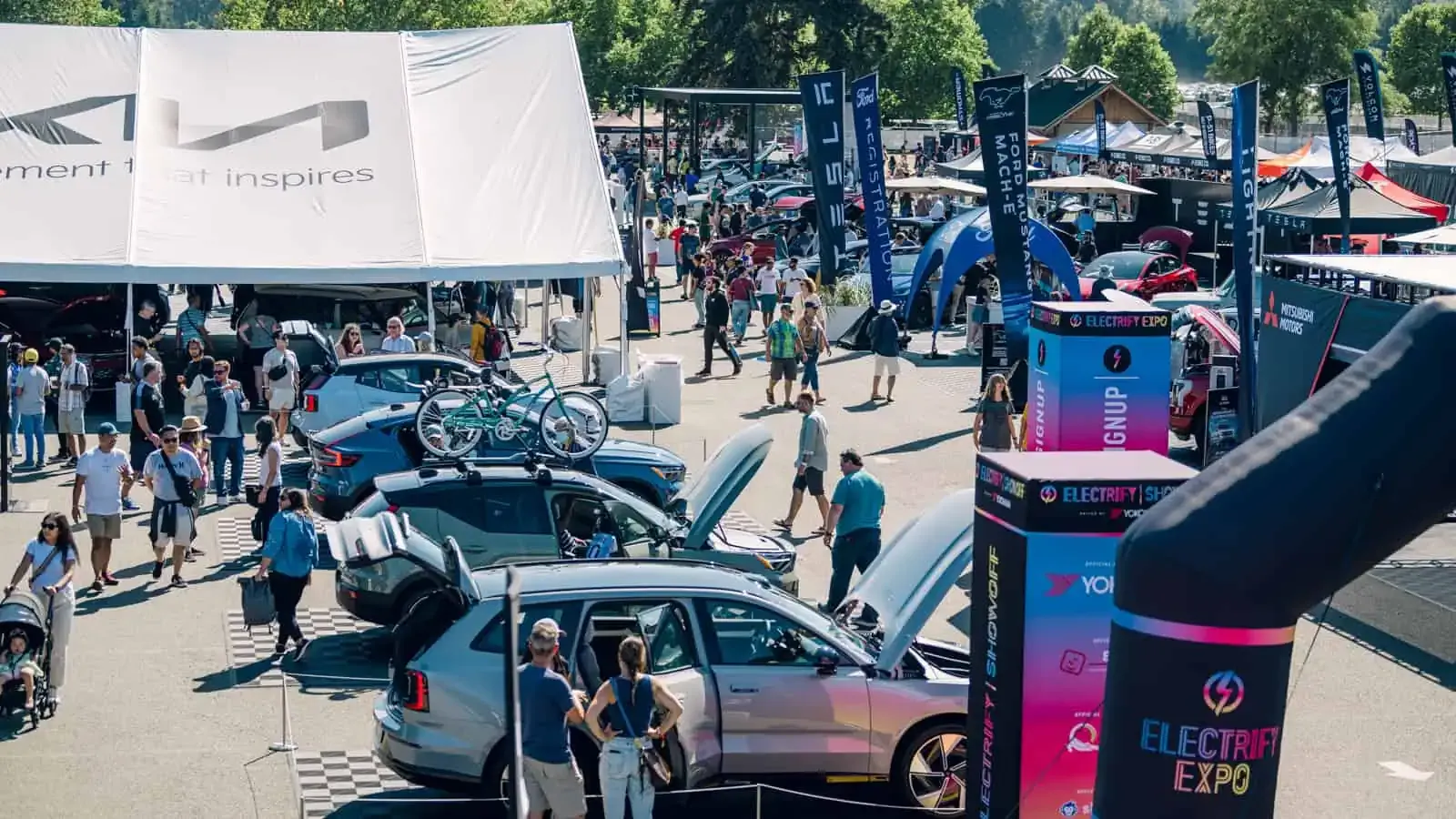 overhead view of vendor booths at Electrify Expo