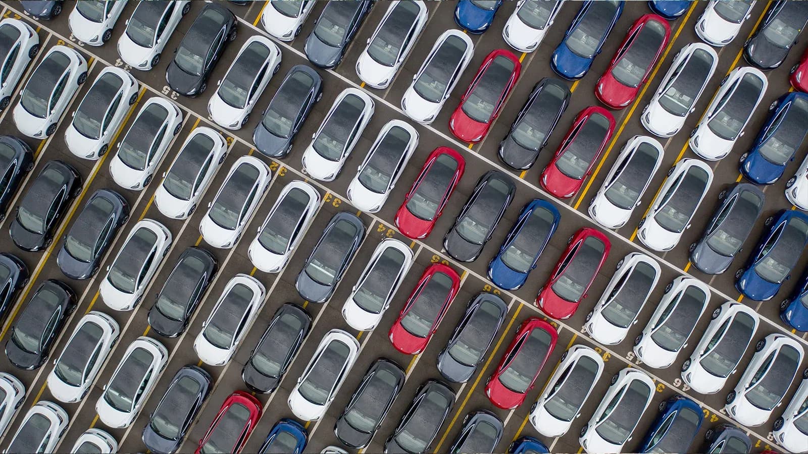 aerial view of EVs parked in lot
