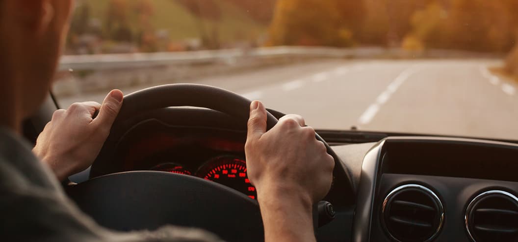 Person Driving with Hands on the Wheel