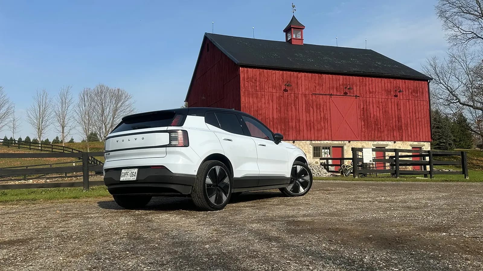 rear view of white Volvo EX30