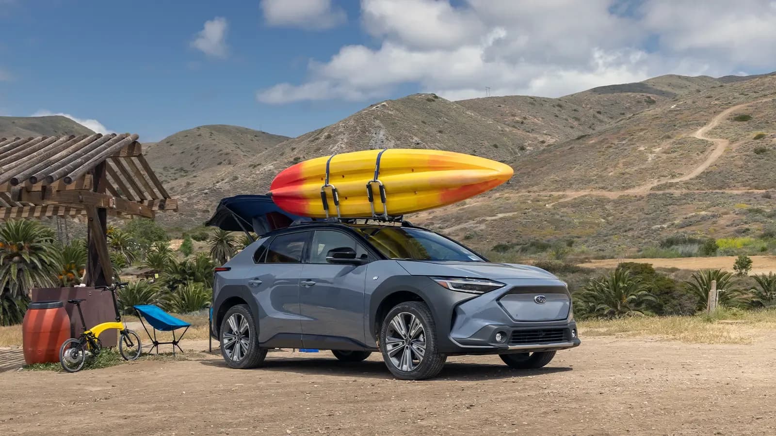Subaru ZEV SUV with a kayak on top
