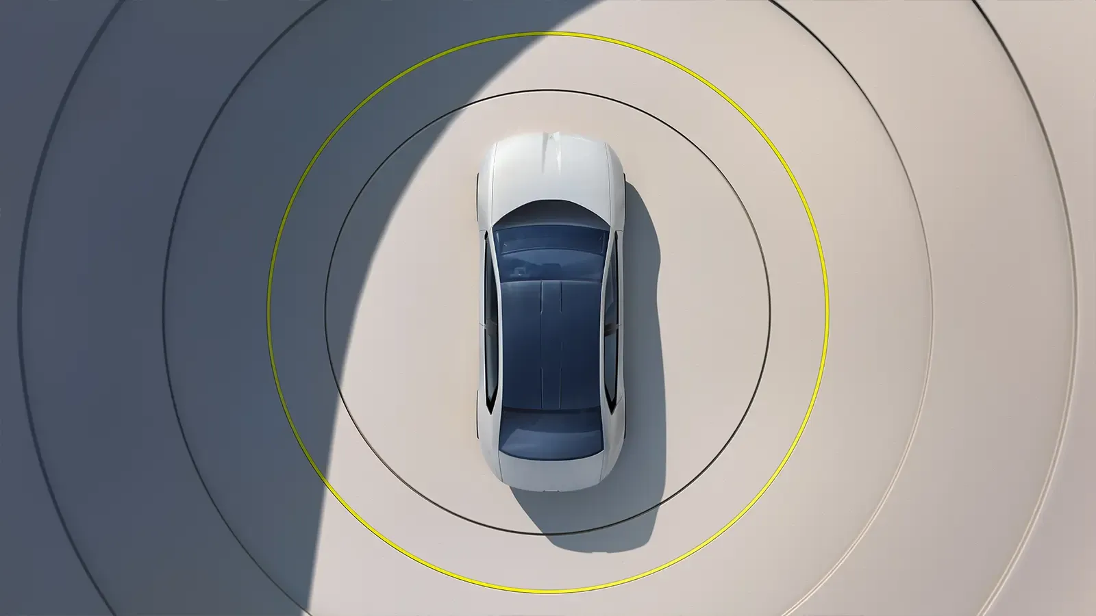 Aerial view of BMW i Vision Prototype in the center of a bullseye