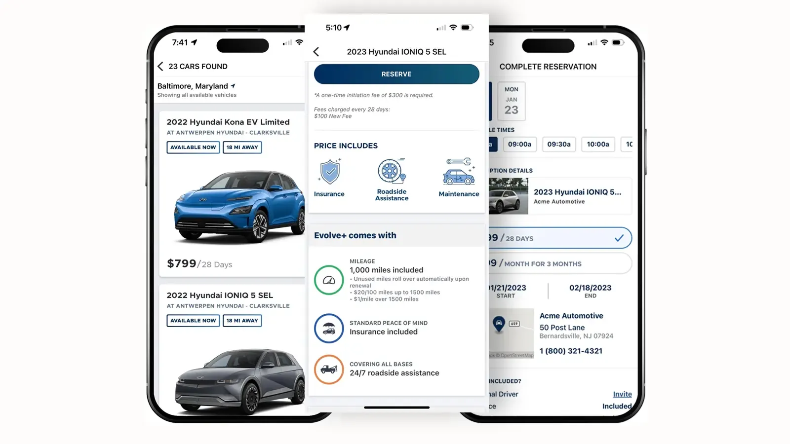 3 screens of what you can expect in Hyundai evolve app