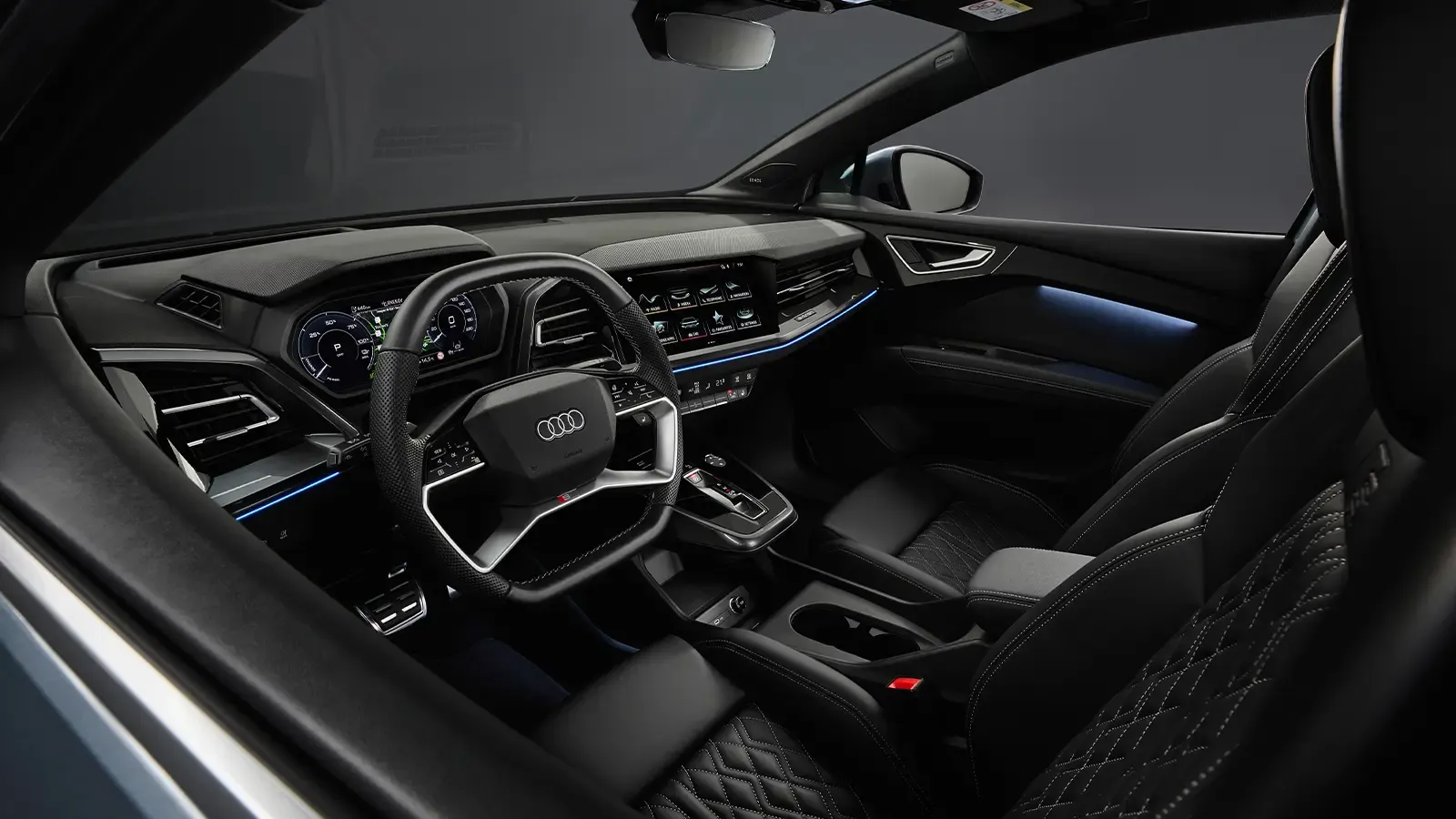 2023 Audi Q4 e-tron interior view of driver and passenger area