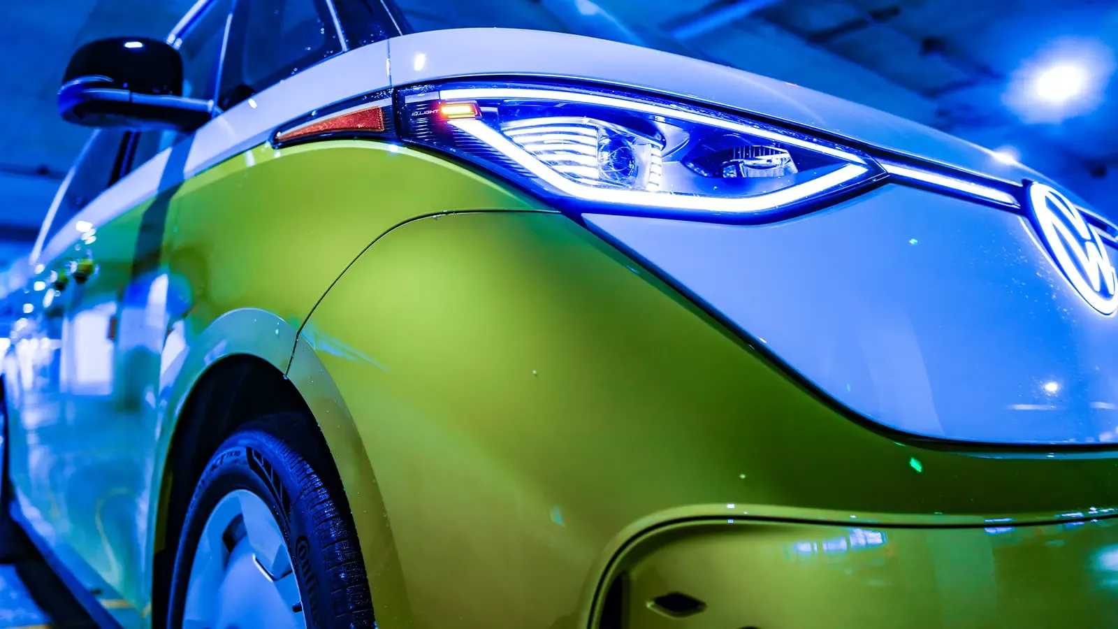 close-up of VW ID. Buzz headlight