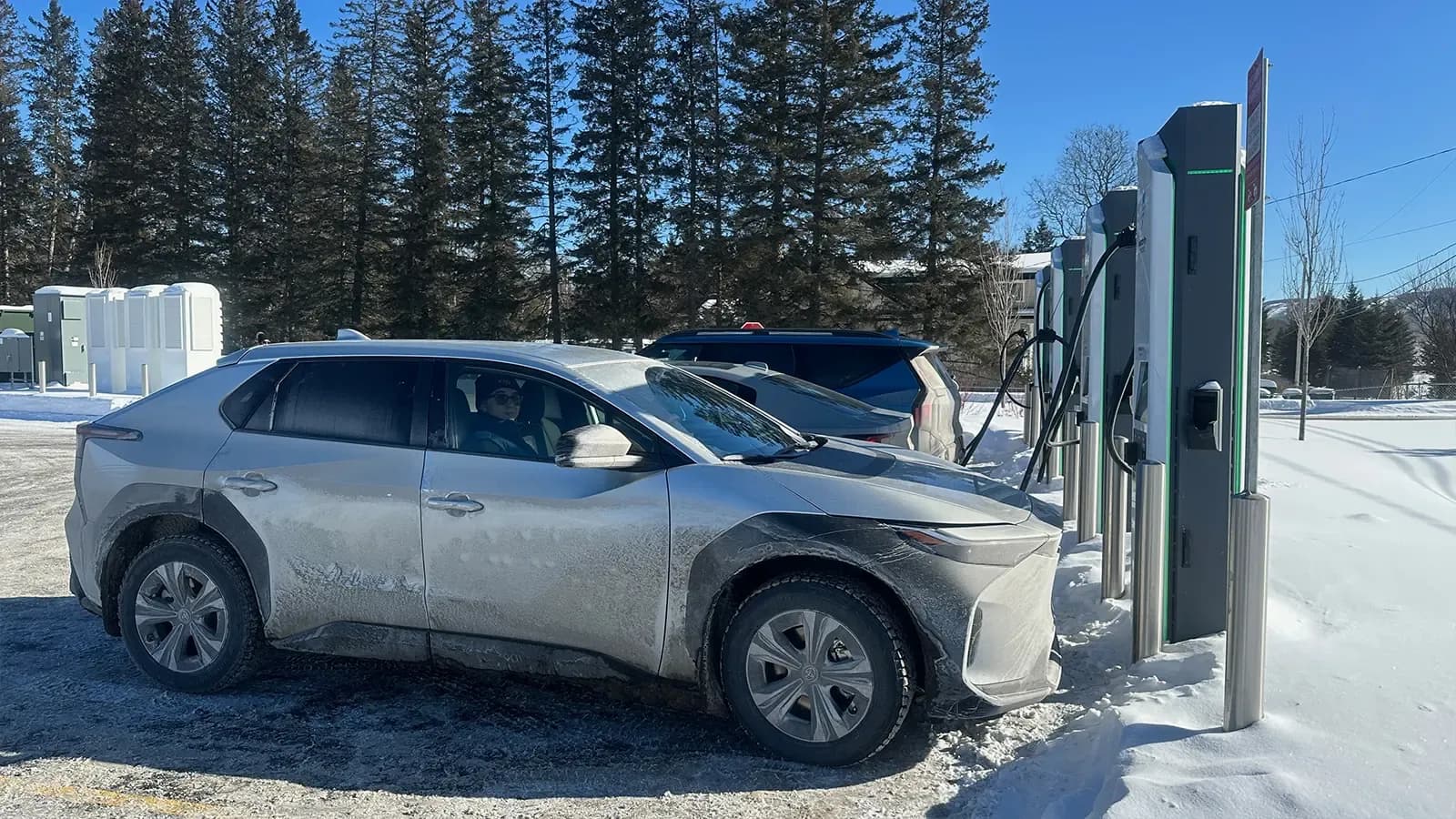 EVs charging in the snow