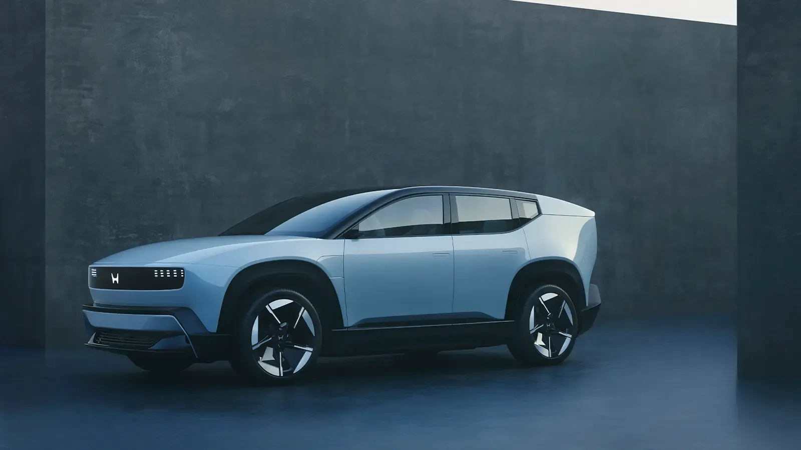 Vista delantera tres cuartos de un SUV concepto Hyundai Ioniq 9 azul.