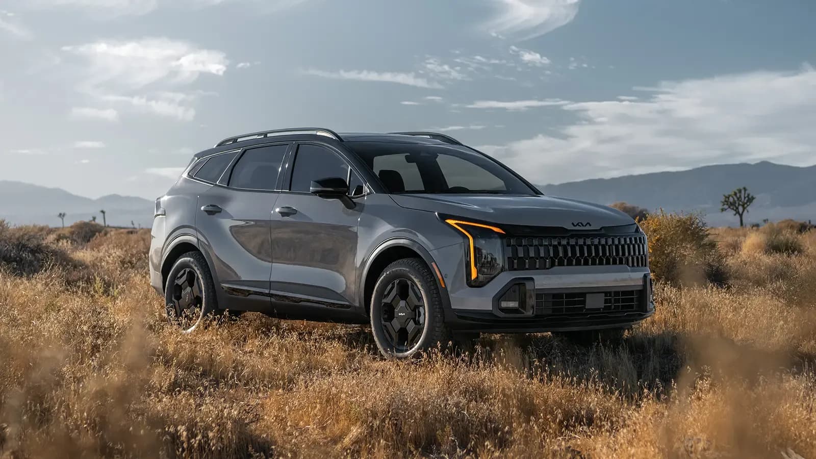 A 2026 Kia-Sportage Hybrid parked in a field.