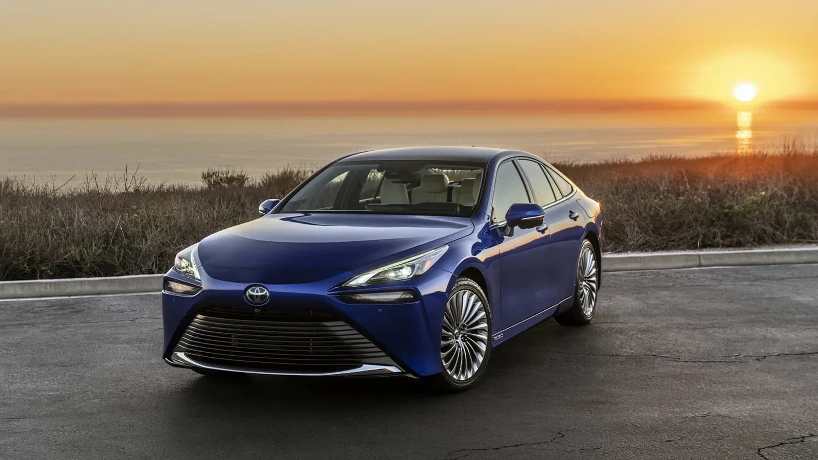 Hydrogen Vehicle with a sunset in the background