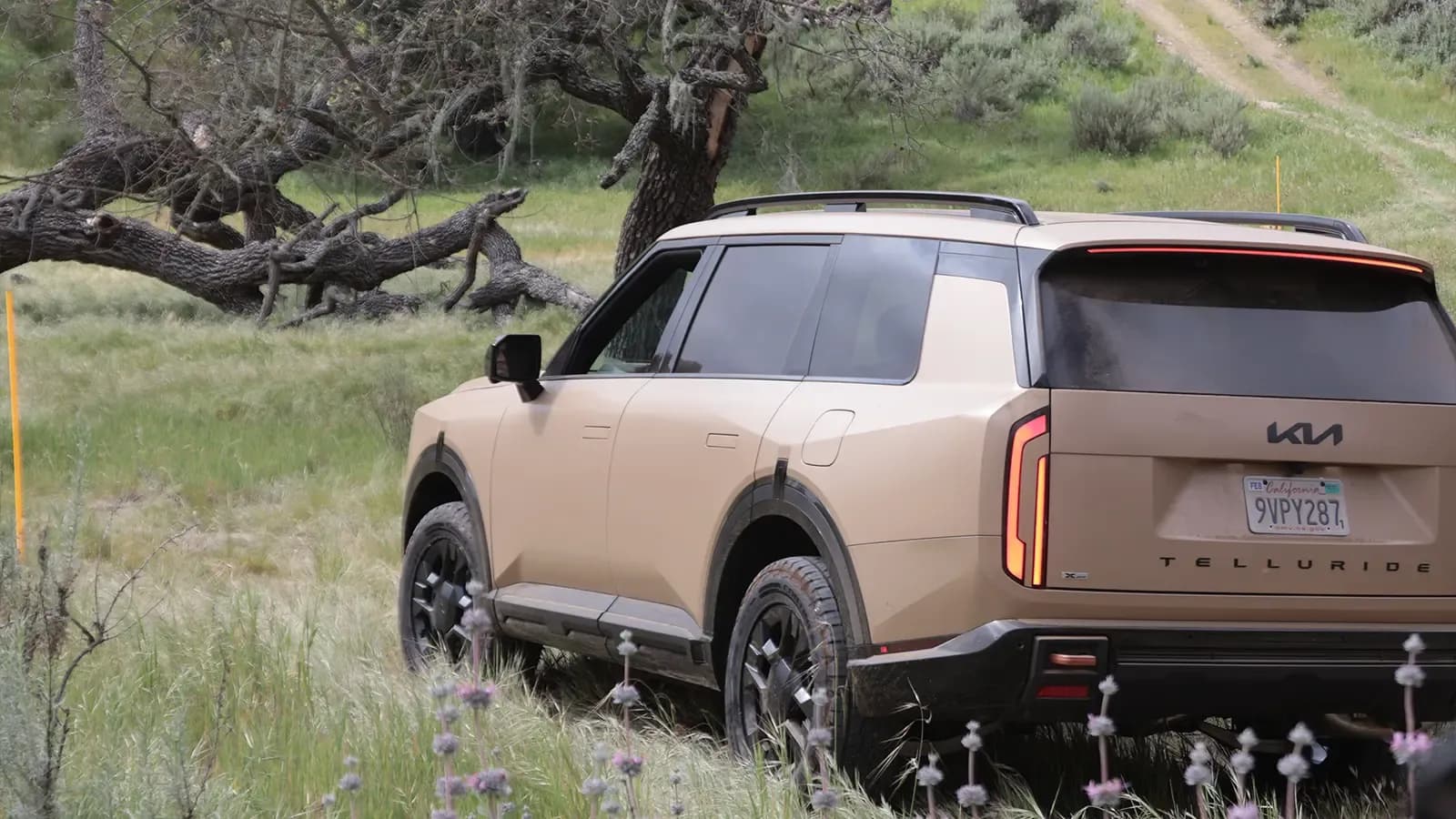 A 2027 Kia Telluride three quarter rear view