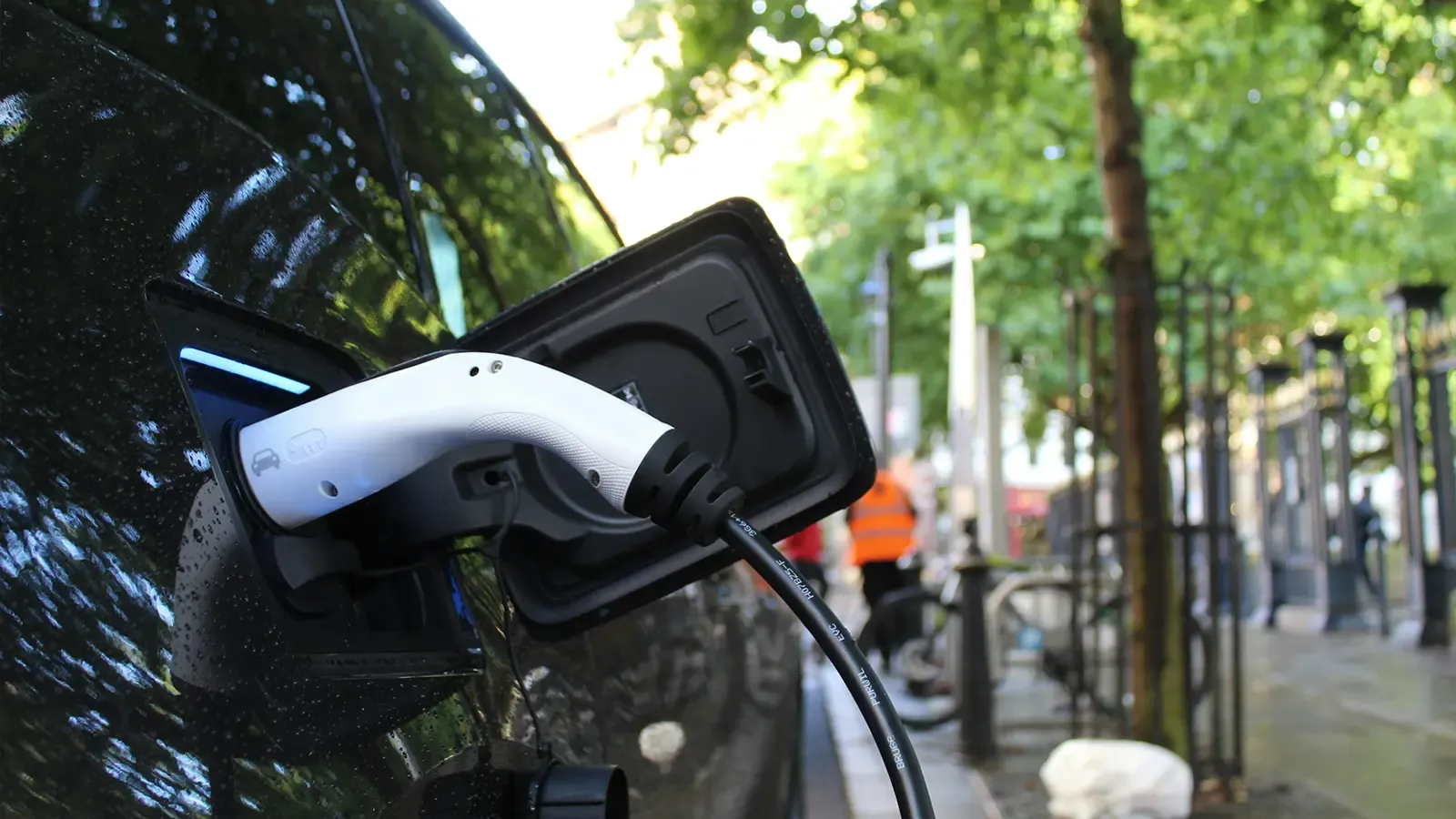 A EV parked at home charging