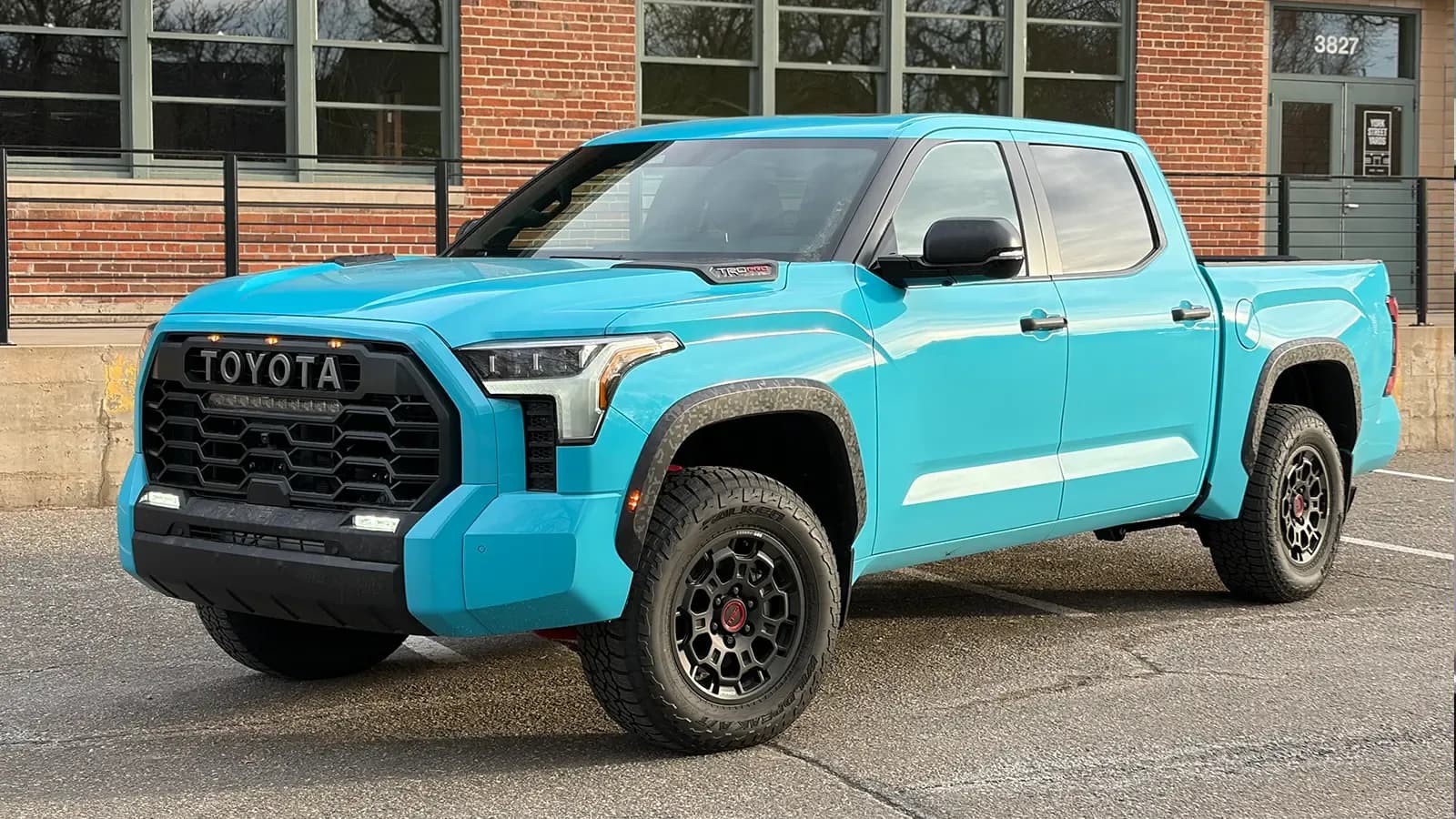 A teal 2026 Toyota Tundra TRD Pro three quarter front view