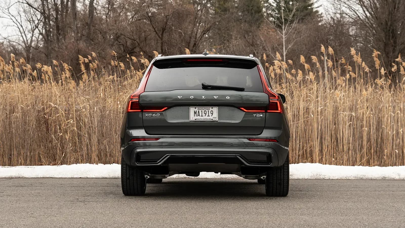 A black 2026 Volvo XC60 T8 rear view